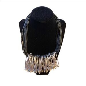 Vintage 90s Chunky Silver and Black Cord Statement Necklace Rare Find